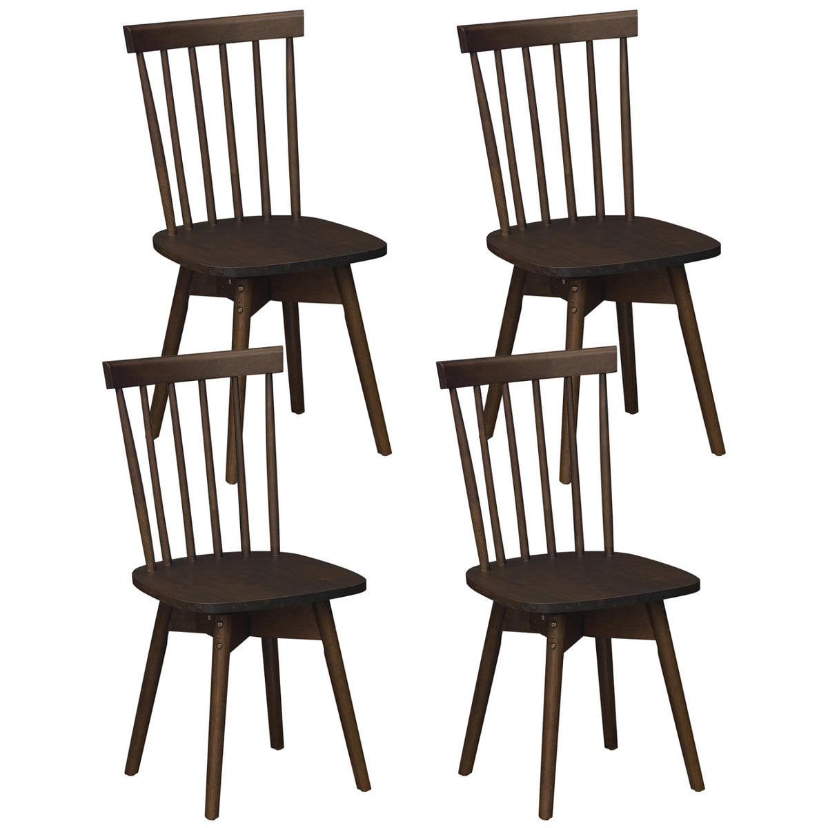 Windsor Dining Chairs Set of 4 Mid Century Rubber Wood Kitchen Chairs with Swivel Seat-Walnut