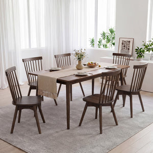 Windsor Dining Chairs Set of 4 Mid Century Rubber Wood Kitchen Chairs with Swivel Seat-Walnut view 3