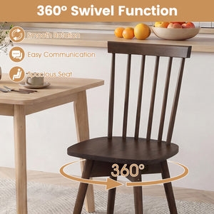 Windsor Dining Chairs Set of 4 Mid Century Rubber Wood Kitchen Chairs with Swivel Seat-Walnut view 6