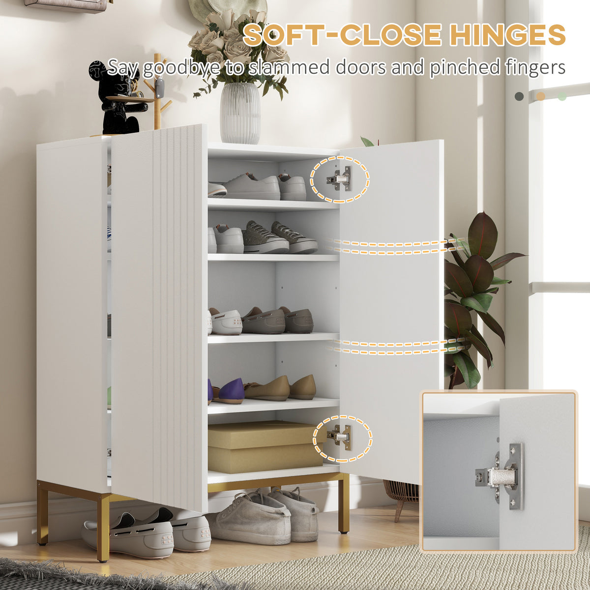 Shoe Storage Cabinet with Adjustable Shelves and Soft-Close Hinges, for 15-20 Pairs of Shoes, Black – view 11