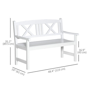 2-Seater Wooden Garden Bench, 4FT Outdoor Patio Loveseat with Unique X-Shape Back for Yard, Lawn, Porch, White