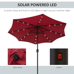 9ft Solar Patio Umbrella Outdoor Sunshade 24 LED Lights Tilt Canopy Wine Red – view 12