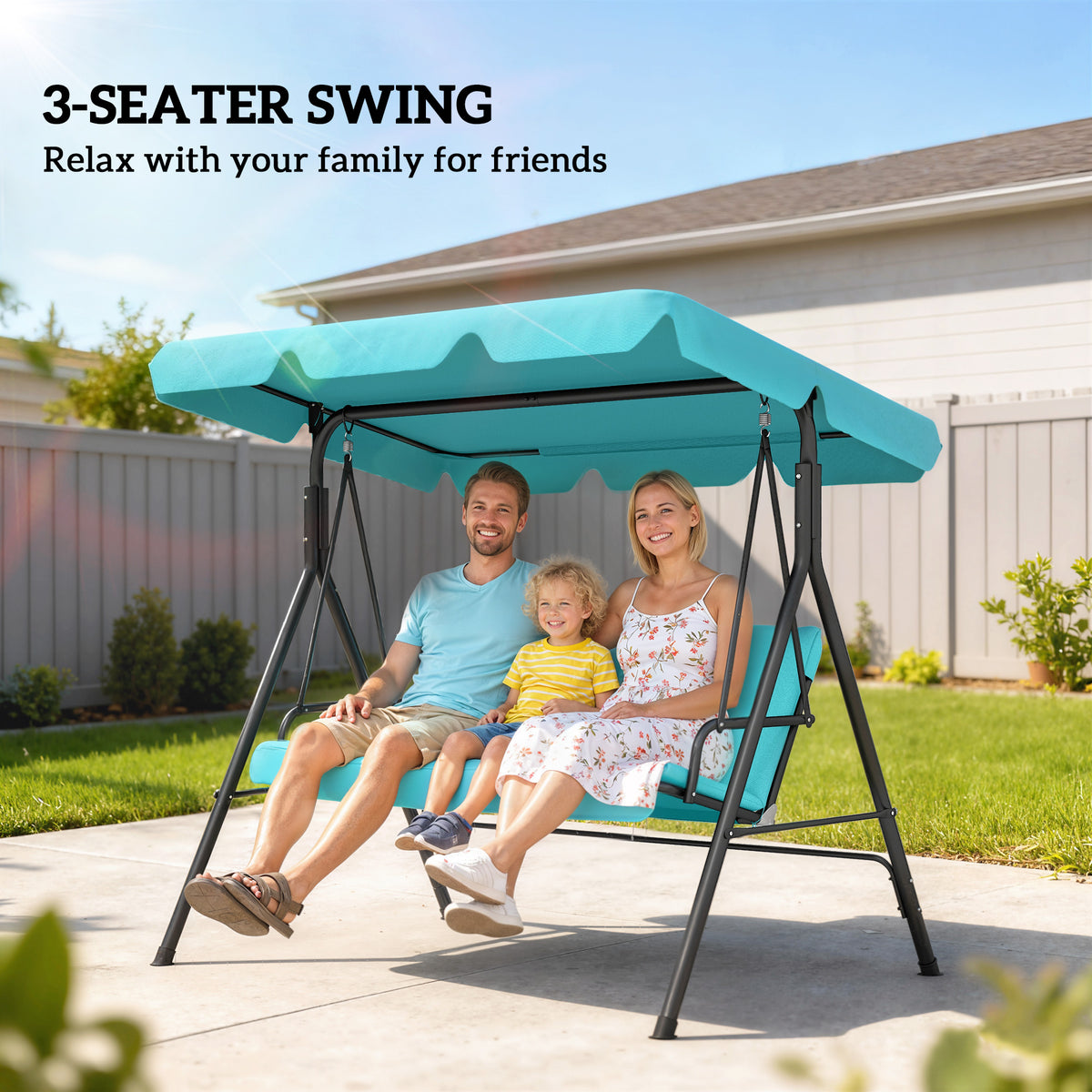 3-Seater Outdoor Porch Swing with Adjustable Canopy, Patio Swing Chair for Garden, Poolside, Backyard, Green and White