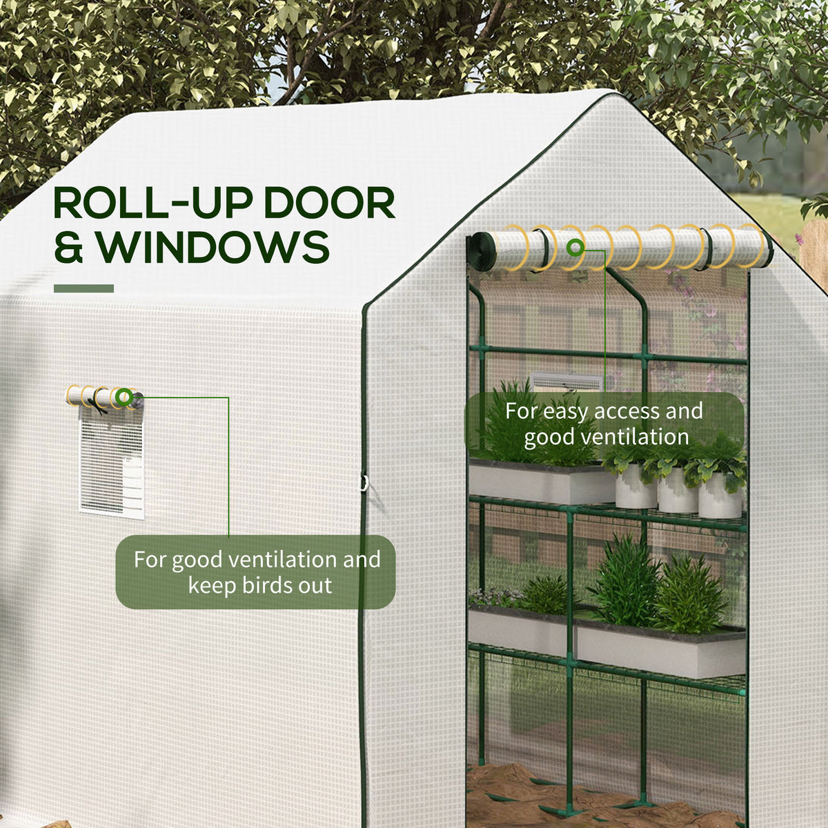 Portable Greenhouse, Walk-In Small Outdoor Green House with 2 Tier U-Shaped Flower Rack Shelves – view 12