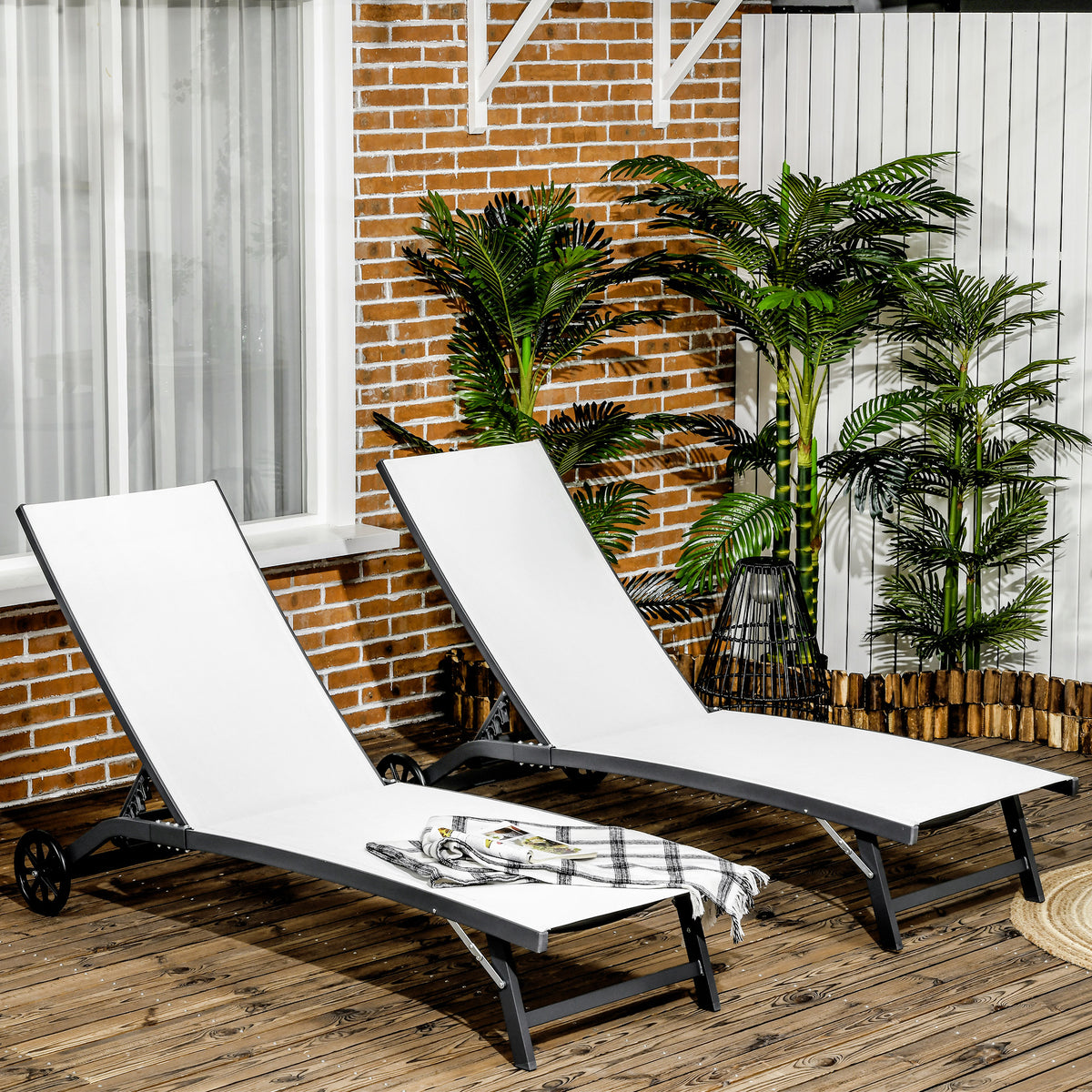 Outdoor Lounge Chair Set of 2, Tanning Chair with Wheels, Breathable Mesh for Patio, Backyard, Poolside – view 14