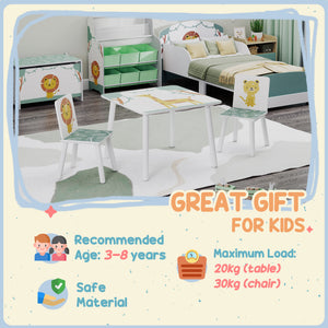 Qaba 3-Piece Kids Table and Chair Set with Animal Pattern for Boys and Girls Aged 3-8, Bedroom, Nursery, Playroom