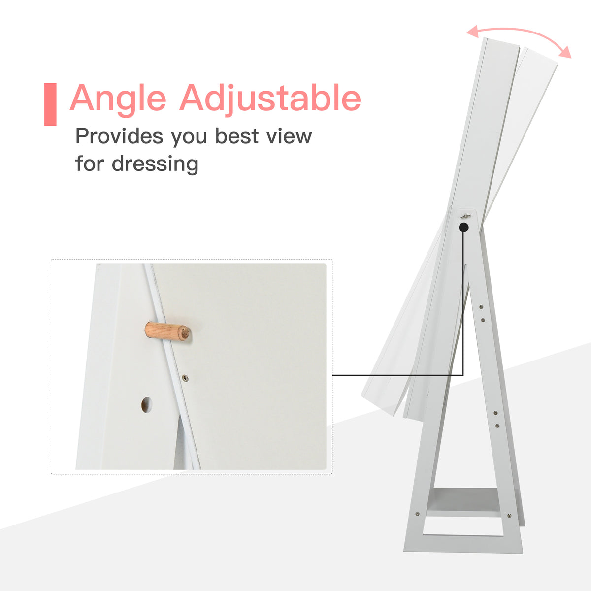 Jewellery Cabinet with Full-Length Mirror, Standing Jewelry Armoire with LED Light, White