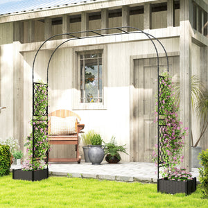 Garden Arch Outdoor Trellis Arbor with 2 Planter Boxes, 109.4" x 15.7" x 86.6", Black