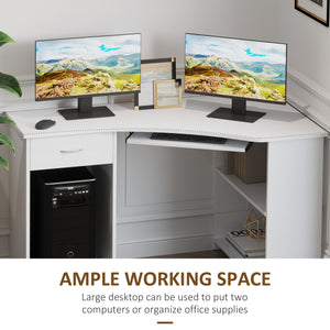 47" L-Shaped Desk with Keyboard Tray, Computer Corner Desk for Small Space with Shelves, Drawer, CPU Stand, Home Office Writing Table, White