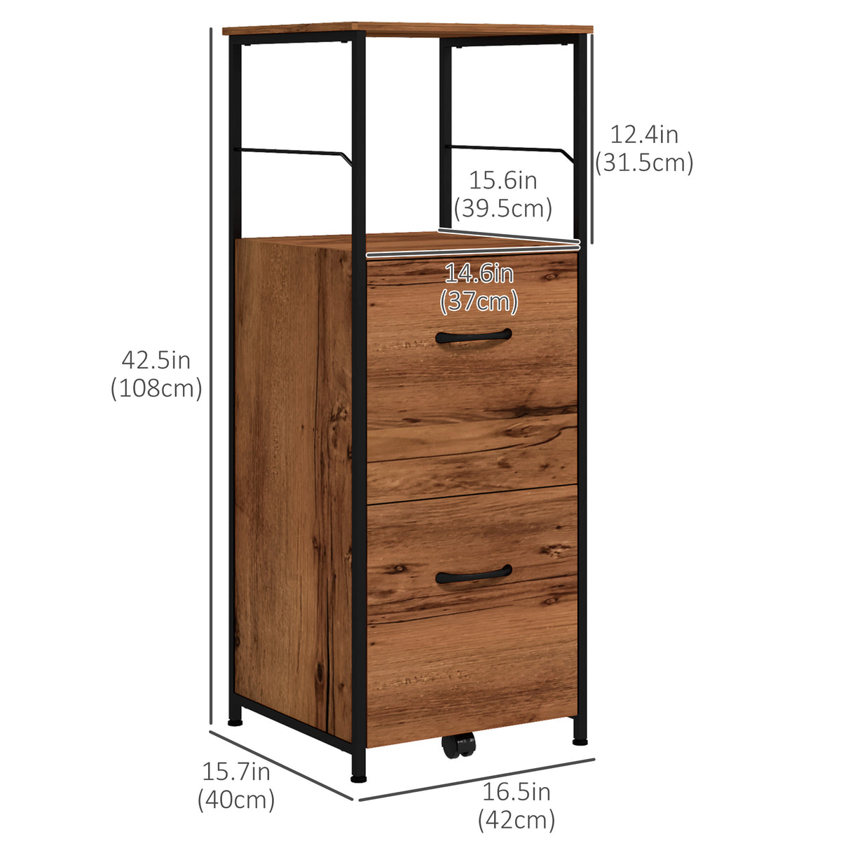 Vertical Filing Cabinet, Tall File Cabinet with 2 Drawers, Hanging Bars for Letter and A4 Size, Rustic Brown – view 2