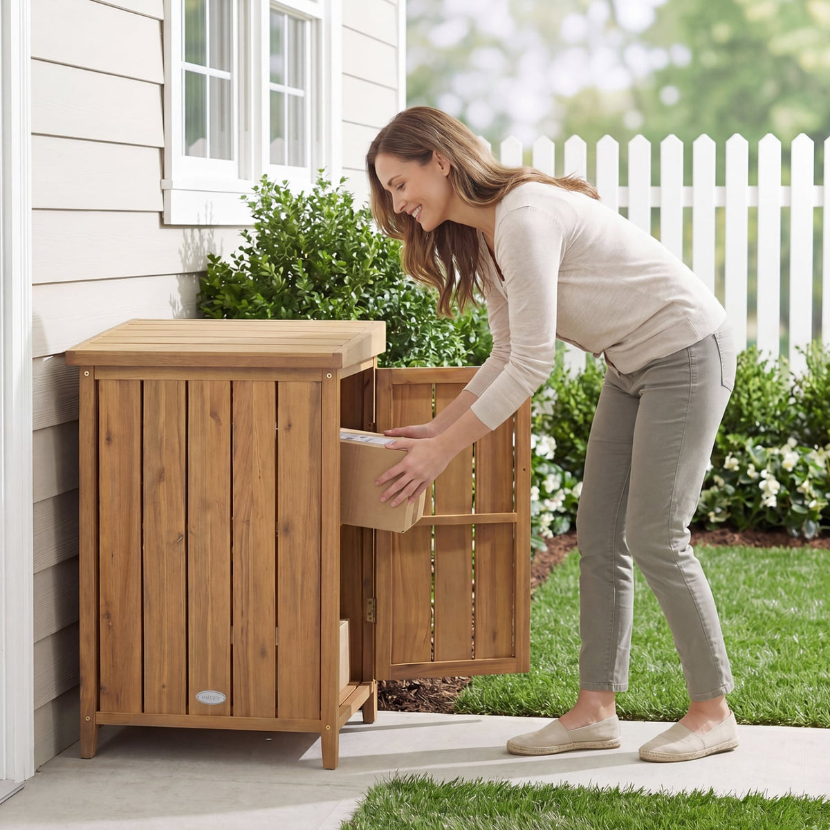 Wood Package Delivery Box with Openable Lid and Removable Shelf for Garden view 3