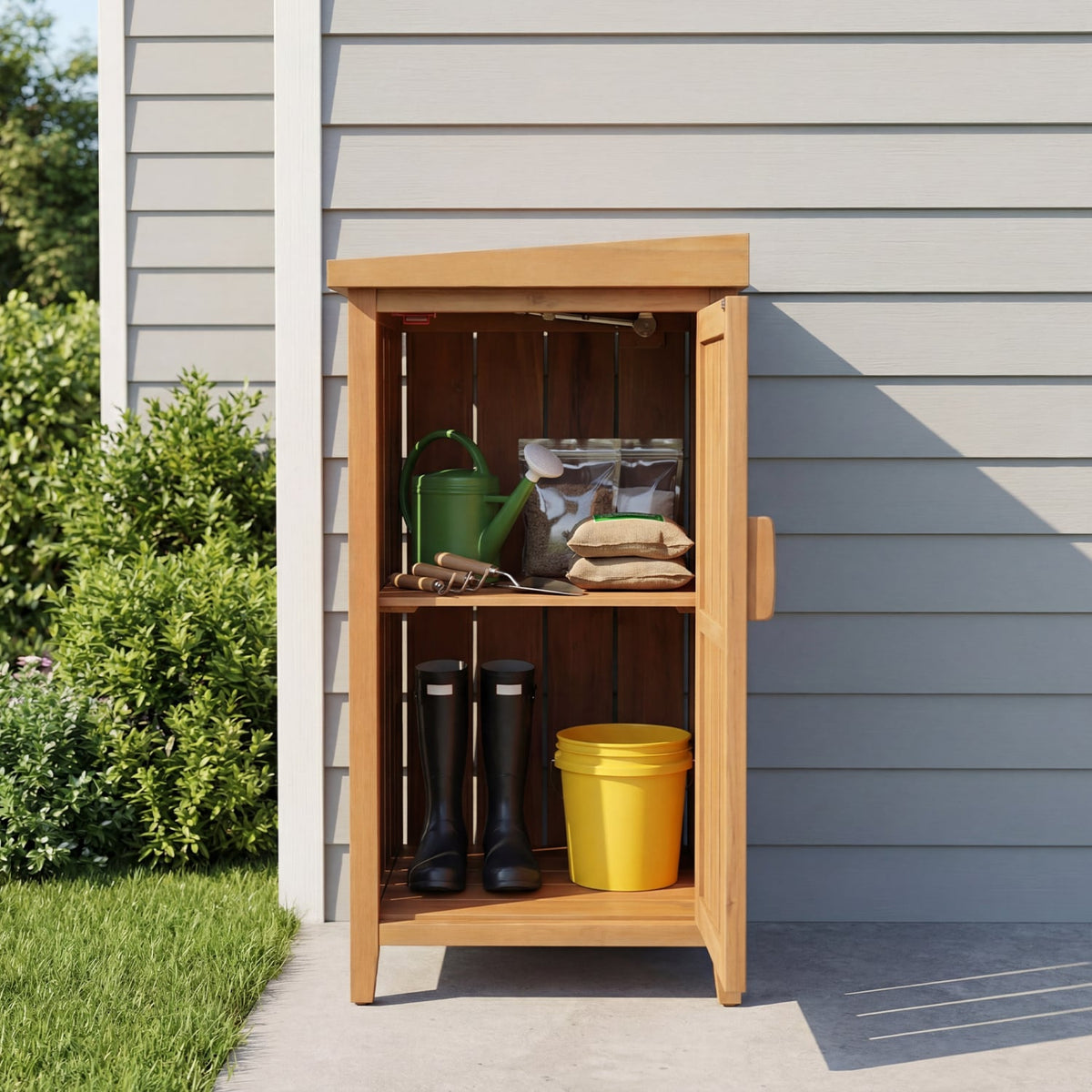 Wood Package Delivery Box with Openable Lid and Removable Shelf for Garden view 6