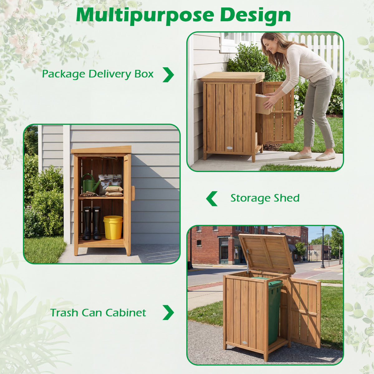Wood Package Delivery Box with Openable Lid and Removable Shelf for Garden view 7