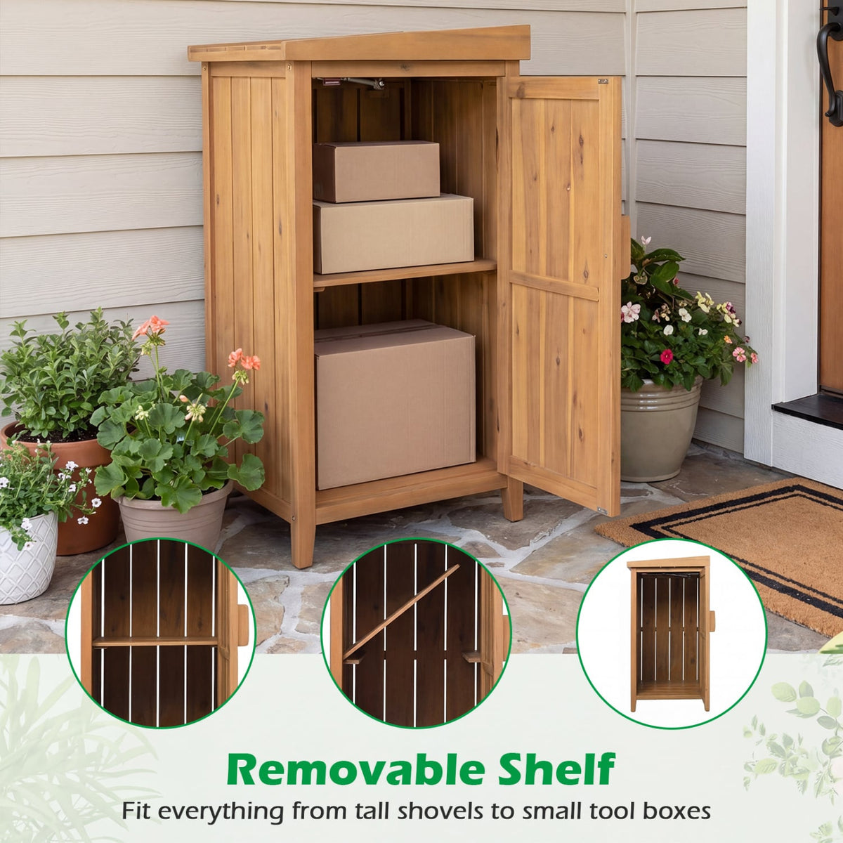 Wood Package Delivery Box with Openable Lid and Removable Shelf for Garden view 8