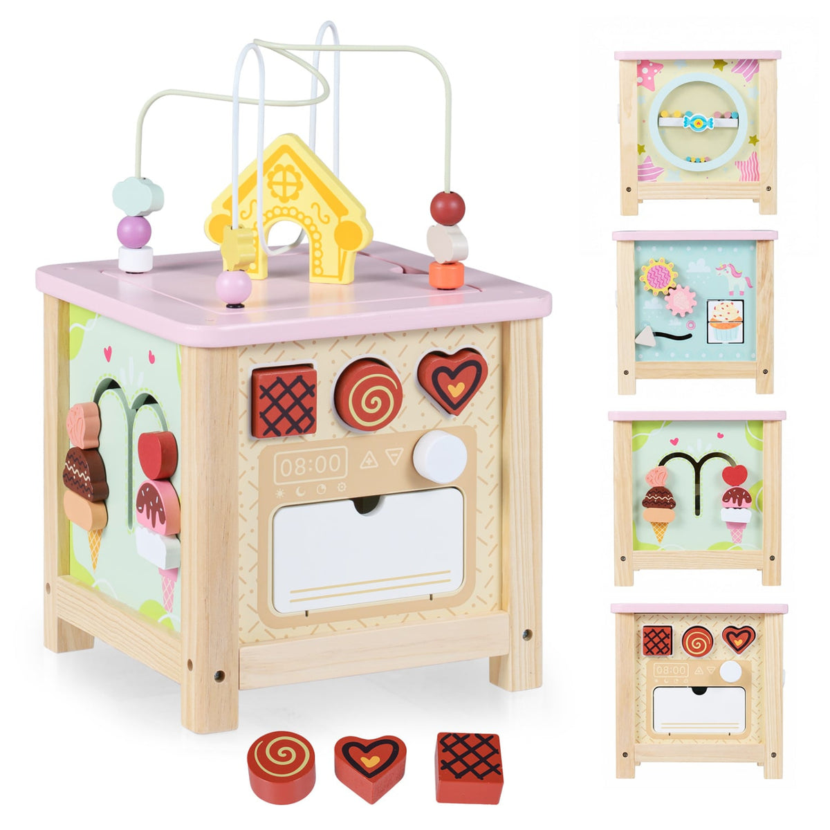 Wooden Activity Cube with Montessori Sensory Toys for 18+ Months Toddlers view 4