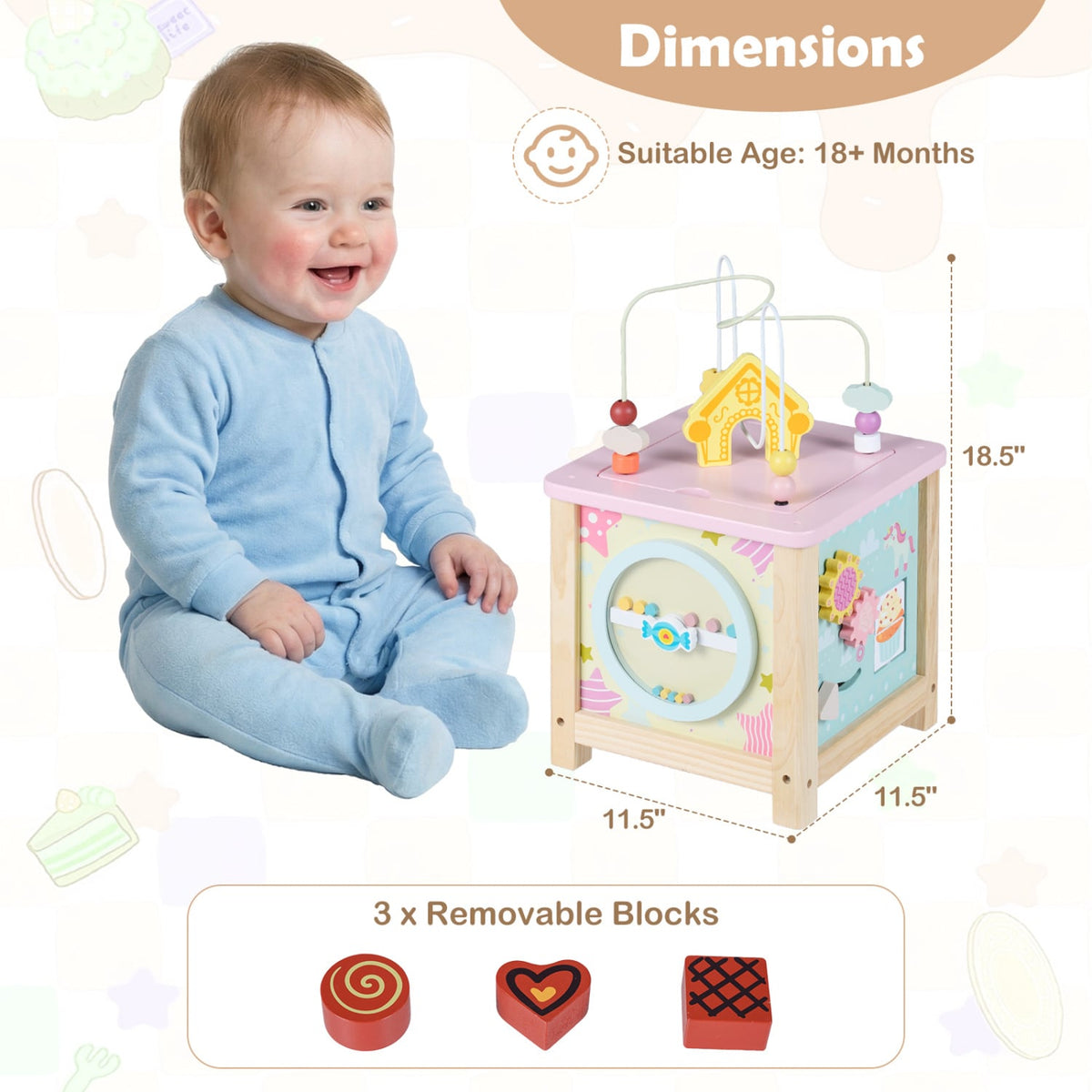 Wooden Activity Cube with Montessori Sensory Toys for 18+ Months Toddlers view 5