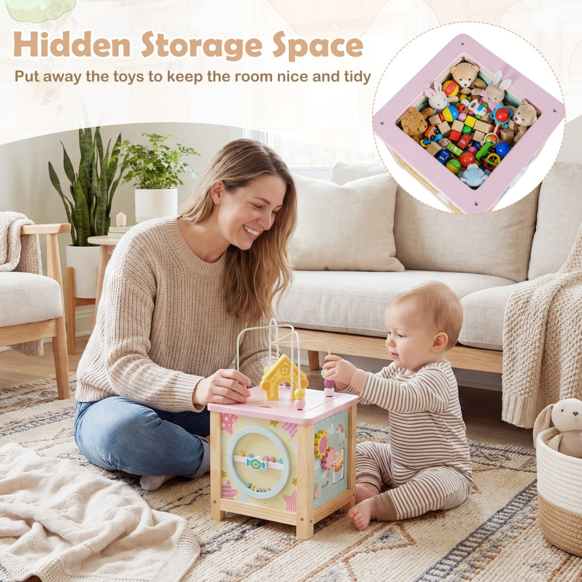 Wooden Activity Cube with Montessori Sensory Toys for 18+ Months Toddlers view 9