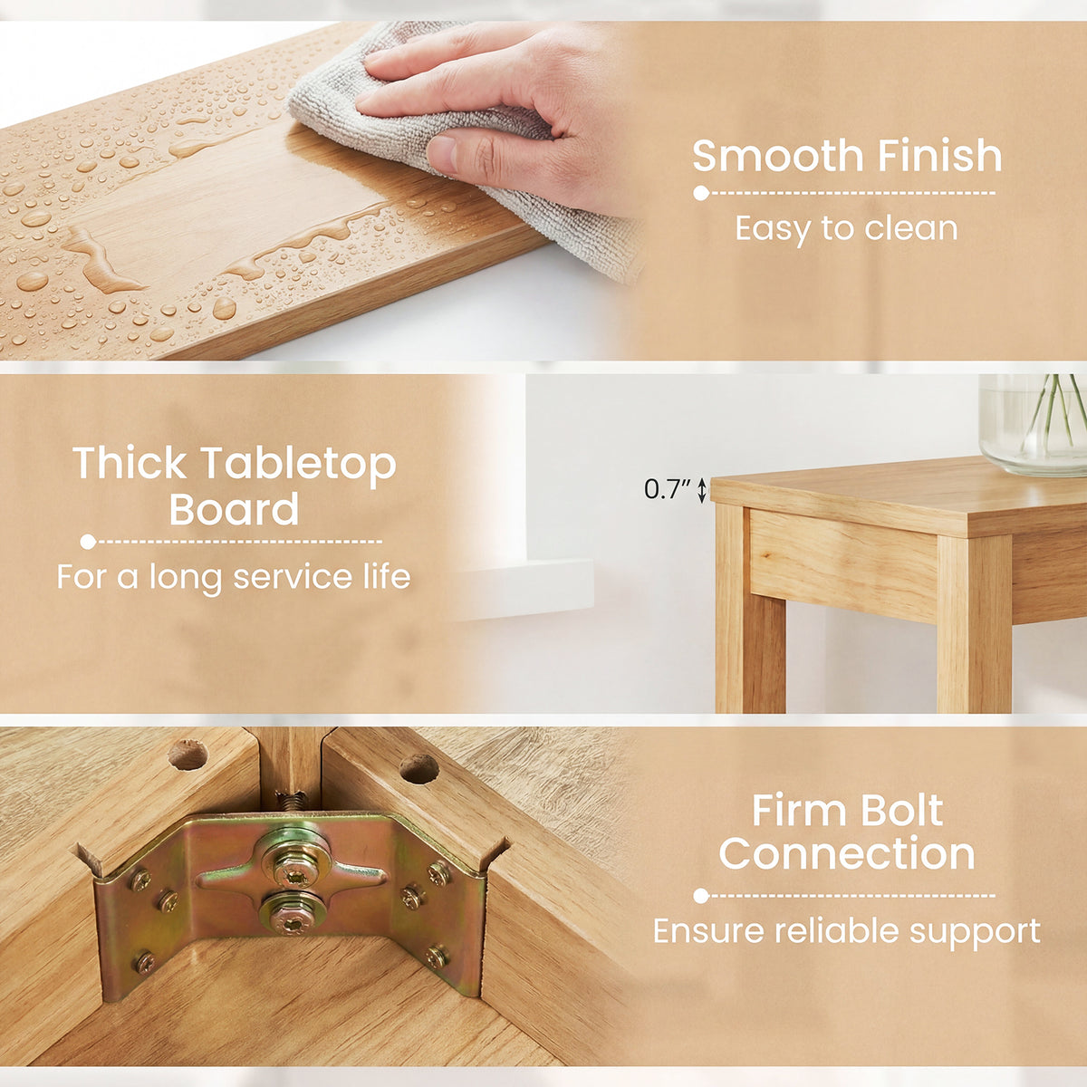 Wooden Console Table Modern Farmhouse Sofa Table with Thickened Top-Natural view 9