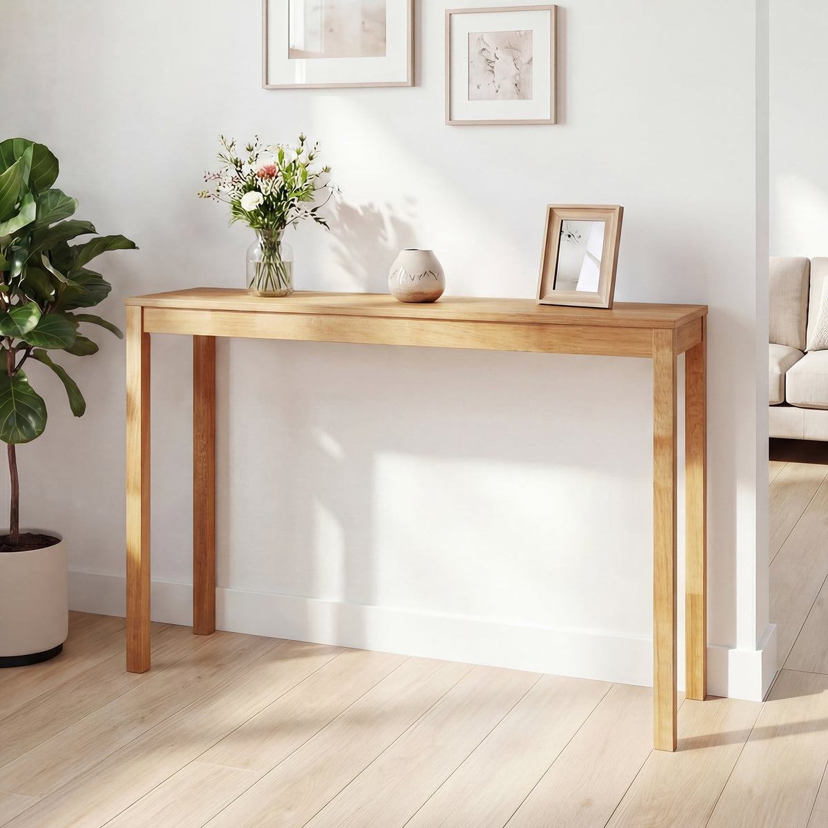 Wooden Console Table Modern Farmhouse Sofa Table with Thickened Top-Natural view 2