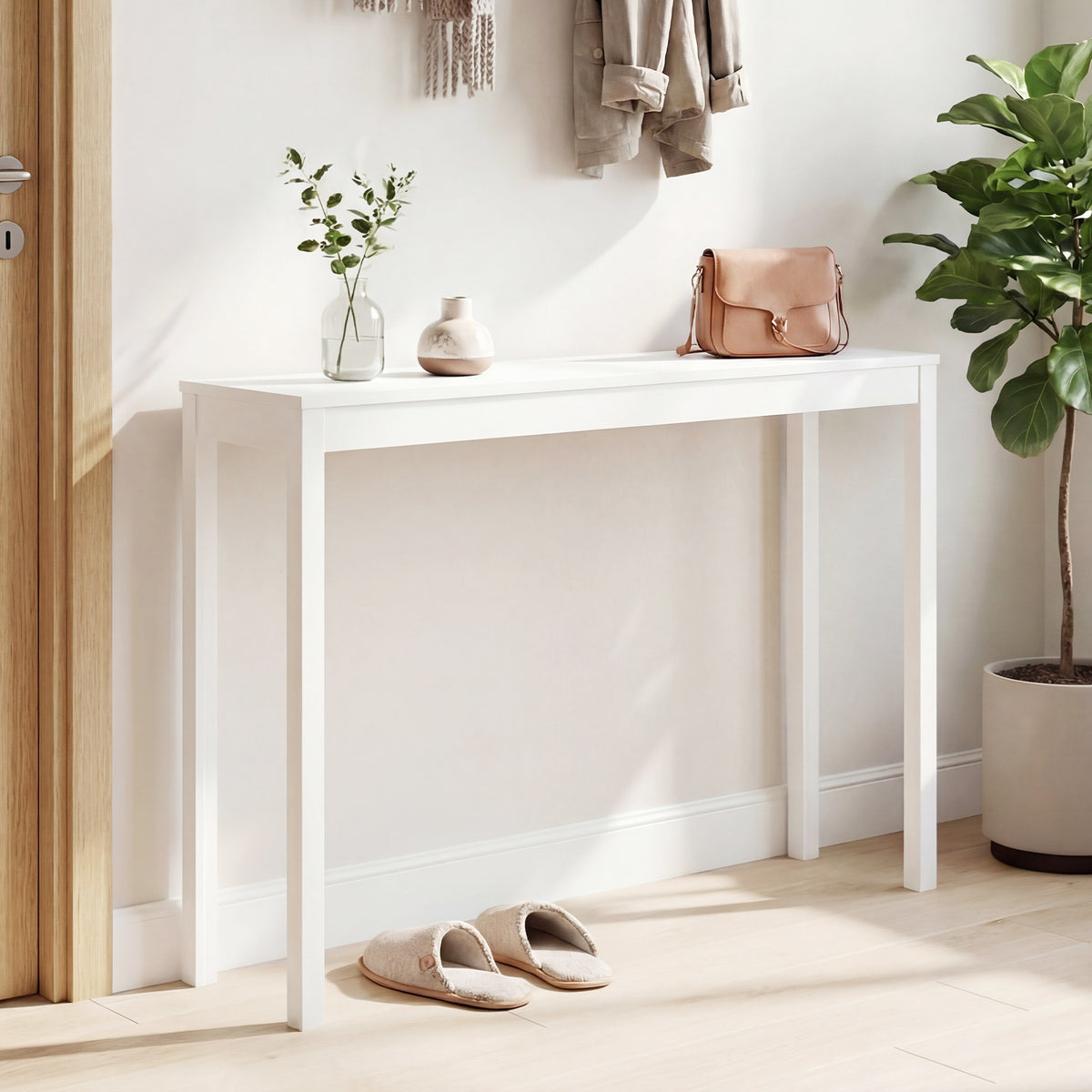 Wooden Console Table Modern Farmhouse Sofa Table with Thickened Top-White view 3