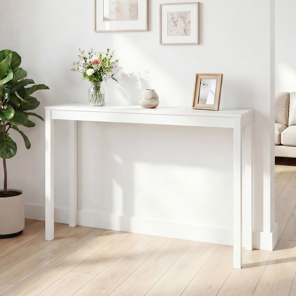 Wooden Console Table Modern Farmhouse Sofa Table with Thickened Top-White view 2