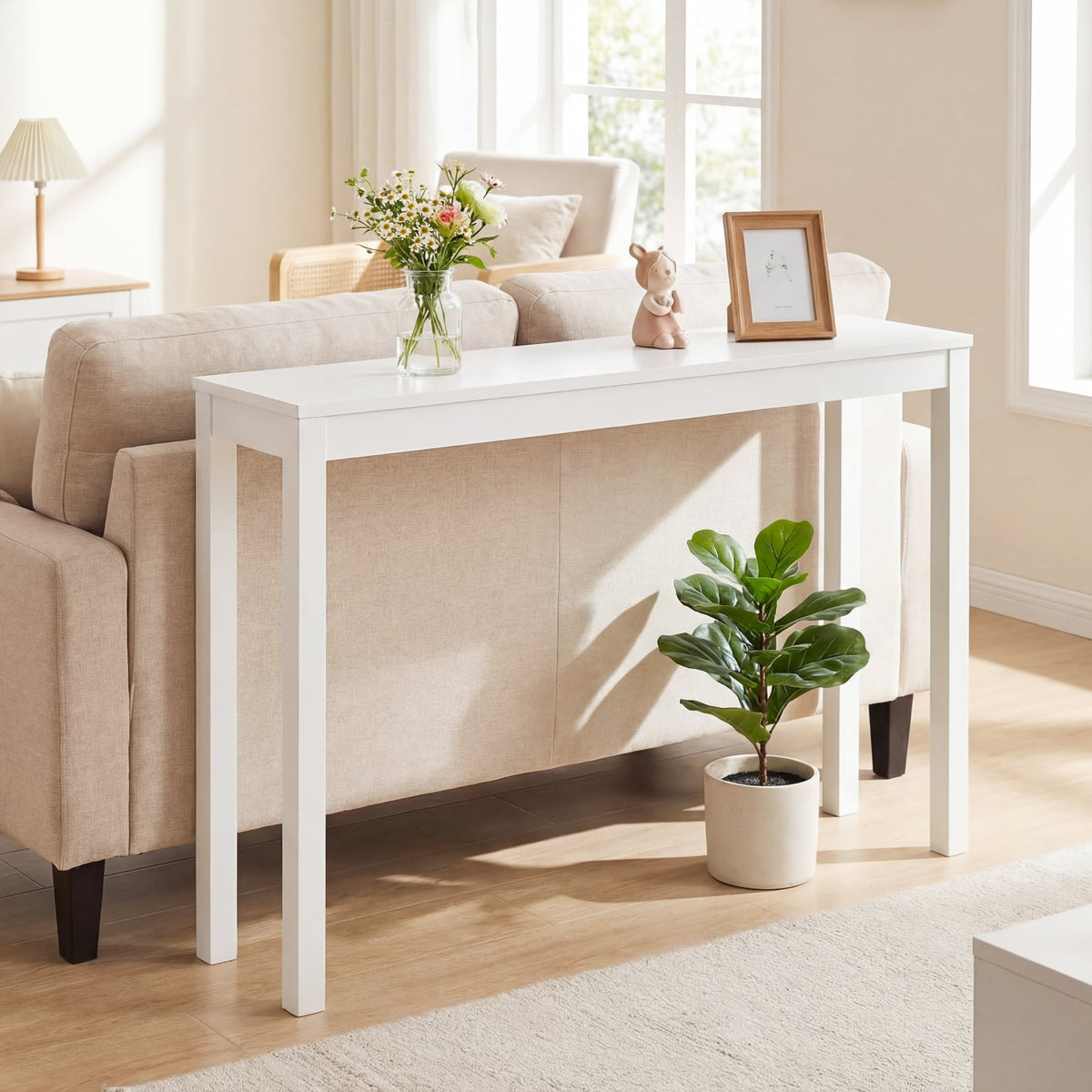 Wooden Console Table Modern Farmhouse Sofa Table with Thickened Top-White view 6