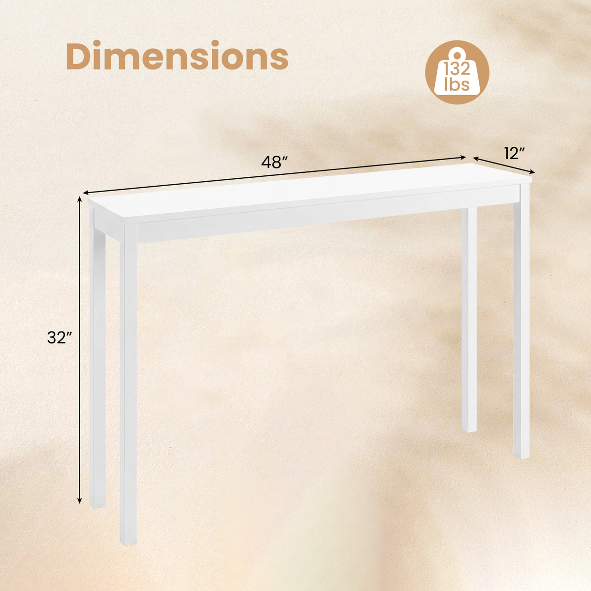 Wooden Console Table Modern Farmhouse Sofa Table with Thickened Top-White view 5