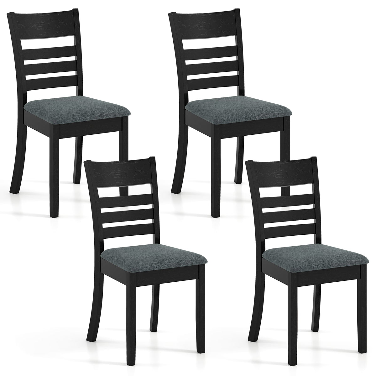 Wooden Dining Chairs Set of 4 Upholstered Kitchen Chairs with Rubber Wood Frame-Black