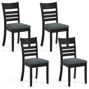 Wooden Dining Chairs Set of 4 Upholstered Kitchen Chairs with Rubber Wood Frame-Black