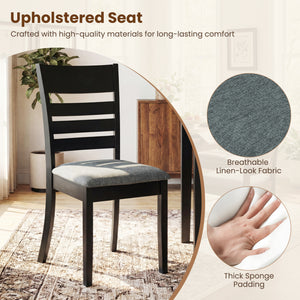 Wooden Dining Chairs Set of 2 Upholstered Kitchen Chairs with Rubber Wood Frame-Black view 6