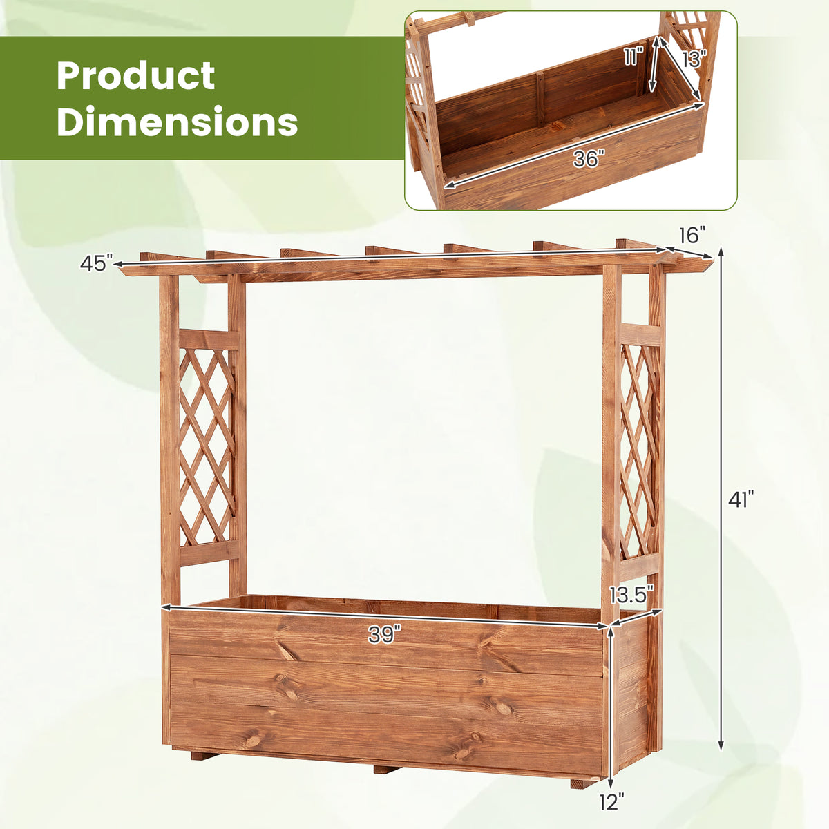 Wooden Elevated Planter Raised Garden Bed with Hanging Roof-Orange view 5