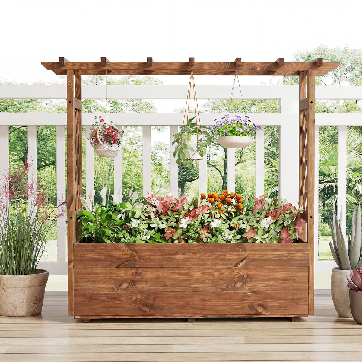 Wooden Elevated Planter Raised Garden Bed with Hanging Roof-Orange view 6