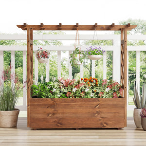 Wooden Elevated Planter Raised Garden Bed with Hanging Roof-Orange view 6