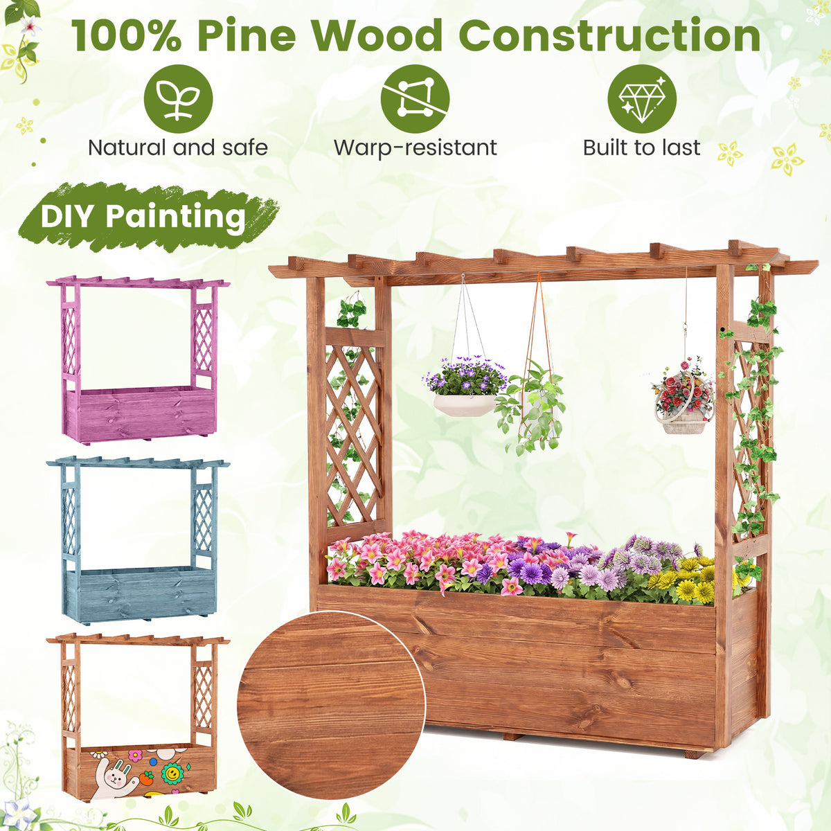 Wooden Elevated Planter Raised Garden Bed with Hanging Roof-Orange view 7