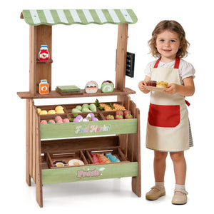 Wooden Grocery Store with Chalkboard and Accessories Montessori Toy for 3+ Kids