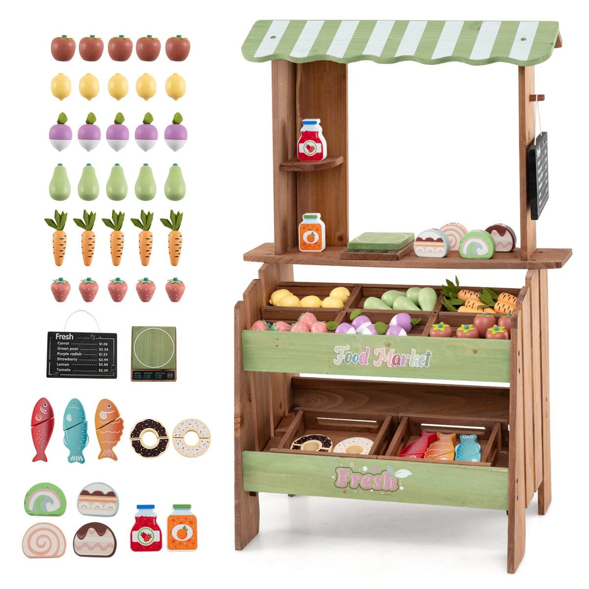 Wooden Grocery Store with Chalkboard and Accessories Montessori Toy for 3+ Kids view 7