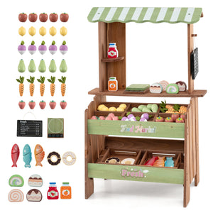 Wooden Grocery Store with Chalkboard and Accessories Montessori Toy for 3+ Kids view 7