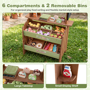 Wooden Grocery Store with Chalkboard and Accessories Montessori Toy for 3+ Kids view 8