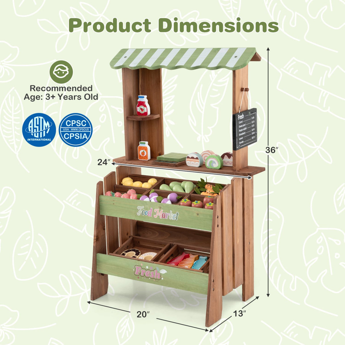 Wooden Grocery Store with Chalkboard and Accessories Montessori Toy for 3+ Kids view 5