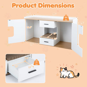 Wooden Hidden Cat House Cabinet with Wide Countertop 2 Drawers and 2 Doors-Natrual view 4