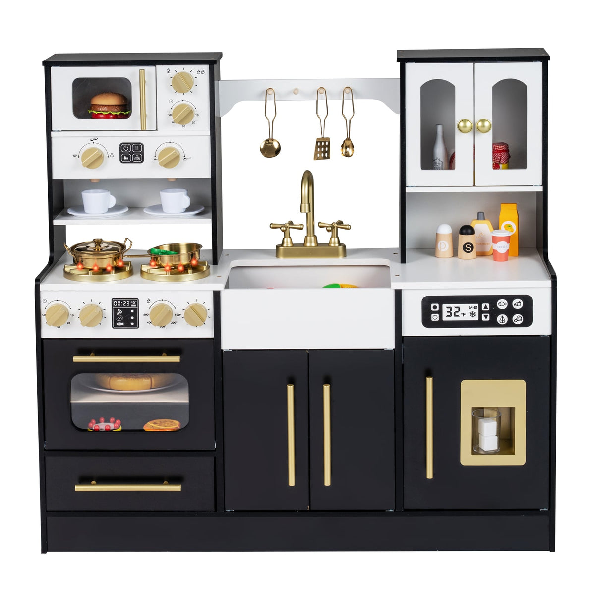 Wooden Kids Kitchen Playset with Realistic Lights and Sounds-Black