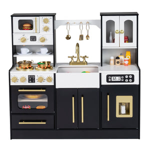 Wooden Kids Kitchen Playset with Realistic Lights and Sounds-Black