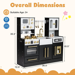 Wooden Kids Kitchen Playset with Realistic Lights and Sounds-Black view 5