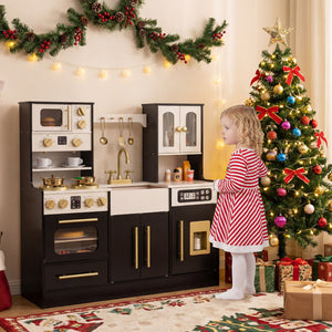 Wooden Kids Kitchen Playset with Realistic Lights and Sounds-Black view 6
