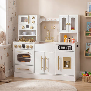 Wooden Kids Kitchen Playset with Realistic Lights and Sounds-White view 3