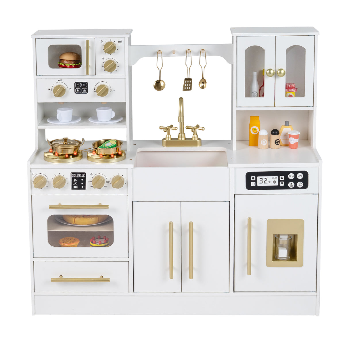 Wooden Kids Kitchen Playset with Realistic Lights and Sounds-White