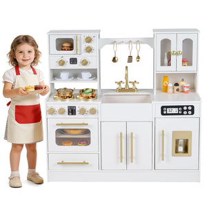 Wooden Kids Kitchen Playset with Realistic Lights and Sounds-White view 4