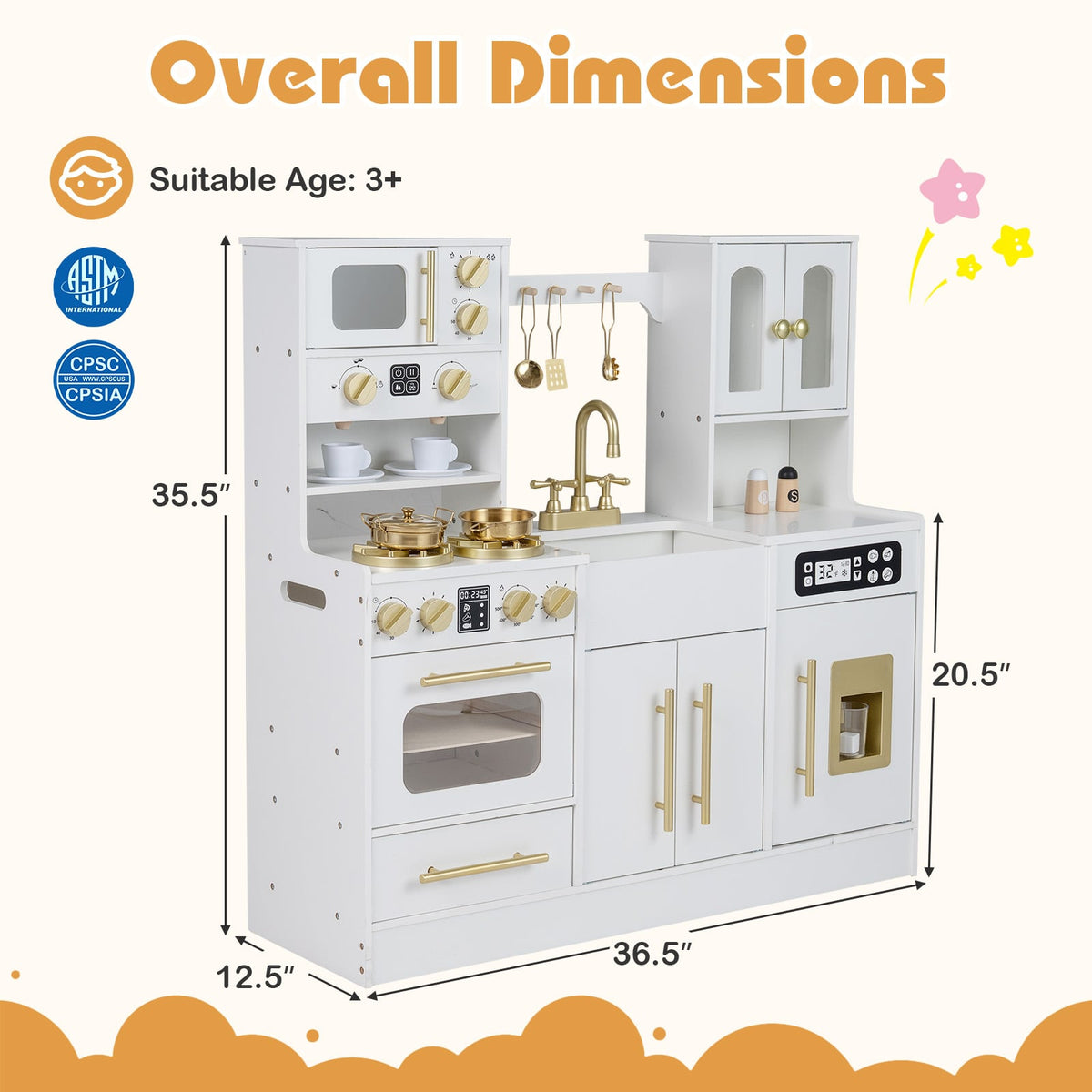 Wooden Kids Kitchen Playset with Realistic Lights and Sounds-White view 5