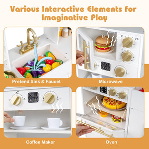 Wooden Kids Kitchen Playset with Realistic Lights and Sounds-White view 7