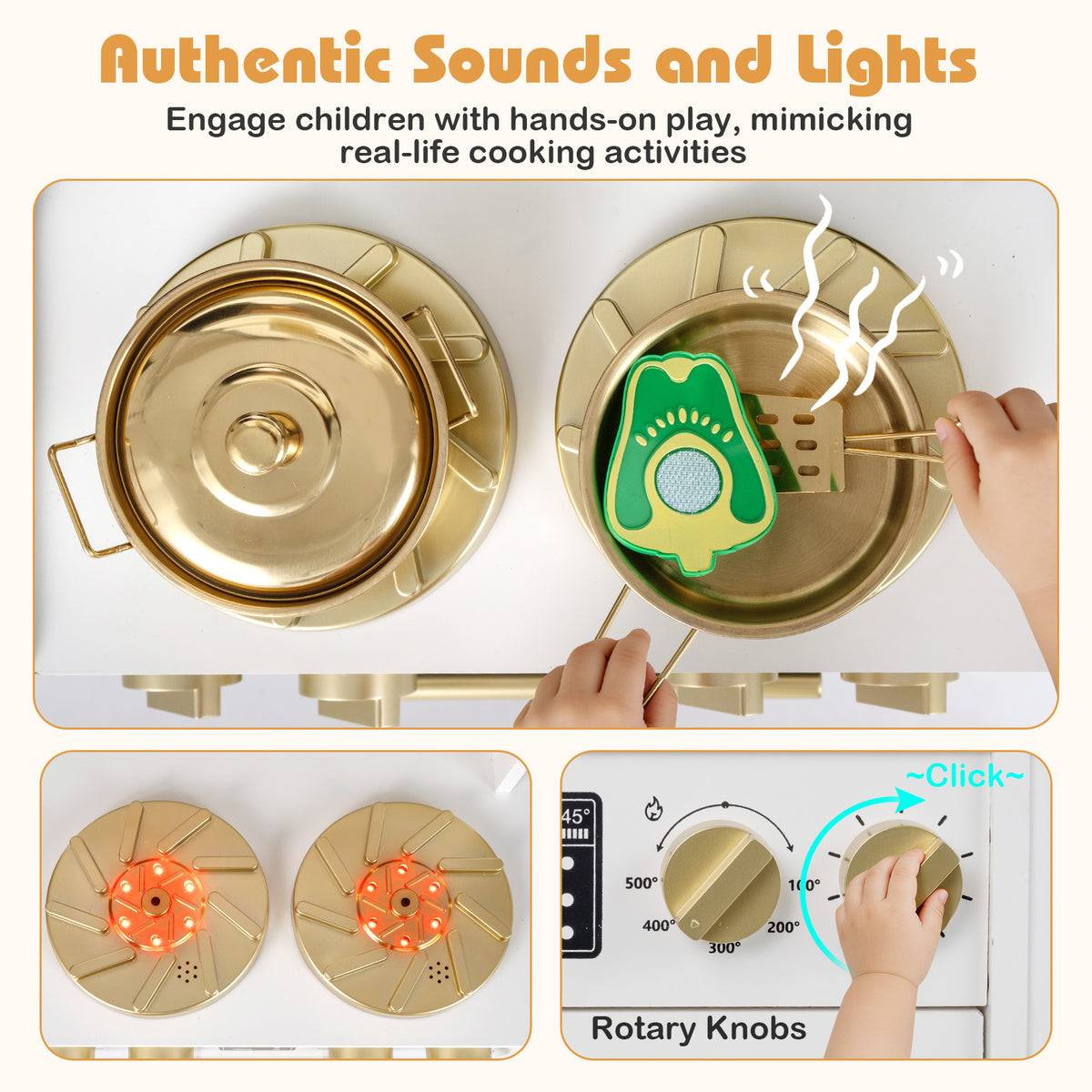 Wooden Kids Kitchen Playset with Realistic Lights and Sounds-White view 8